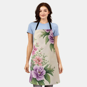Lavender And Rose Country Garden Floral Print Apron