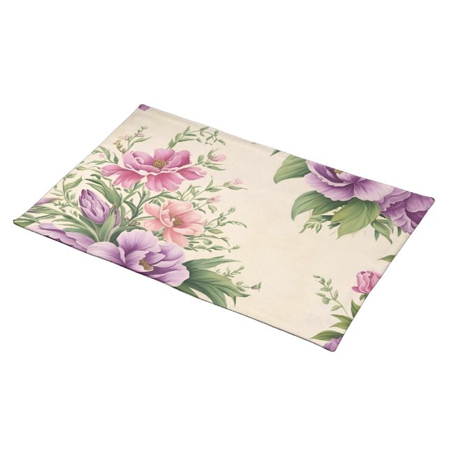 Lavender And Rose Country Garden Floral Print Cloth Placemat (On Table)