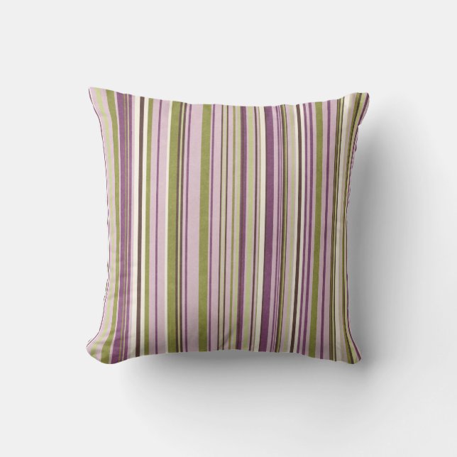 Lavender and Sage Striped Throw Pillow (Front)