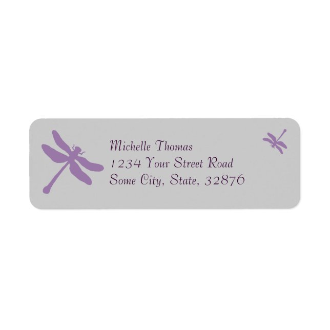 Lavender and Silver Dragonfly Wedding Label (Front)