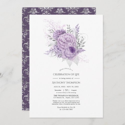Lavender and Silver Floral Celebration of Life Invitation