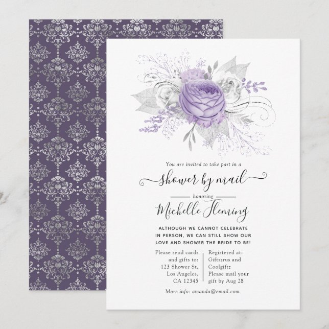 Lavender and Silver Floral Shower by Mail Invitation (Front/Back)