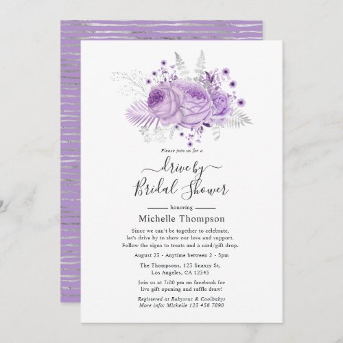 Lavender and Silver Floral Virtual Drive By Shower Invitation