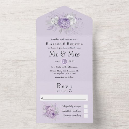 Lavender and Silver Floral Wedding All In One Invi All In One Invitation