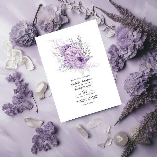 Lavender and Silver Floral Wedding Invitation