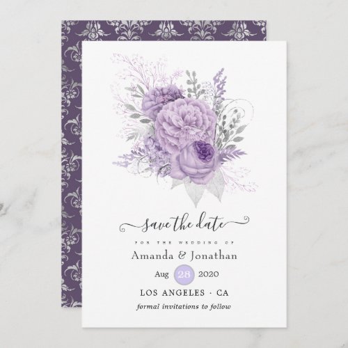 Lavender and Silver Floral Wedding Save The Date
