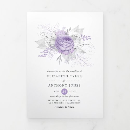 Lavender and Silver Floral Wedding Tri_Fold Invitation