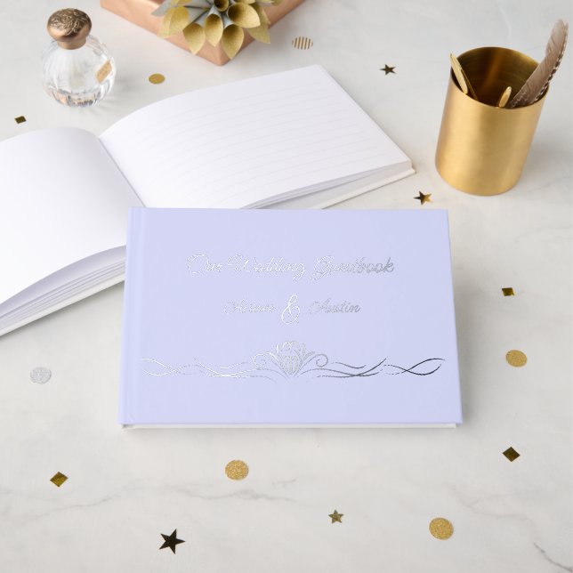 Lavender and Silver Foil Wedding Foil Guest Book (Front Open)
