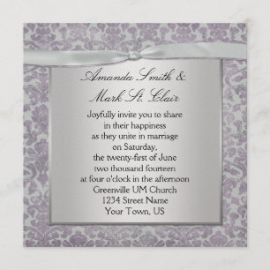 Lavender and Silver Grunge Damask Wedding Invitati Invitation