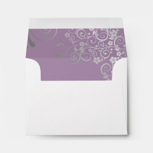 Lavender and Silver Lace Inside White Wedding RSVP Envelope