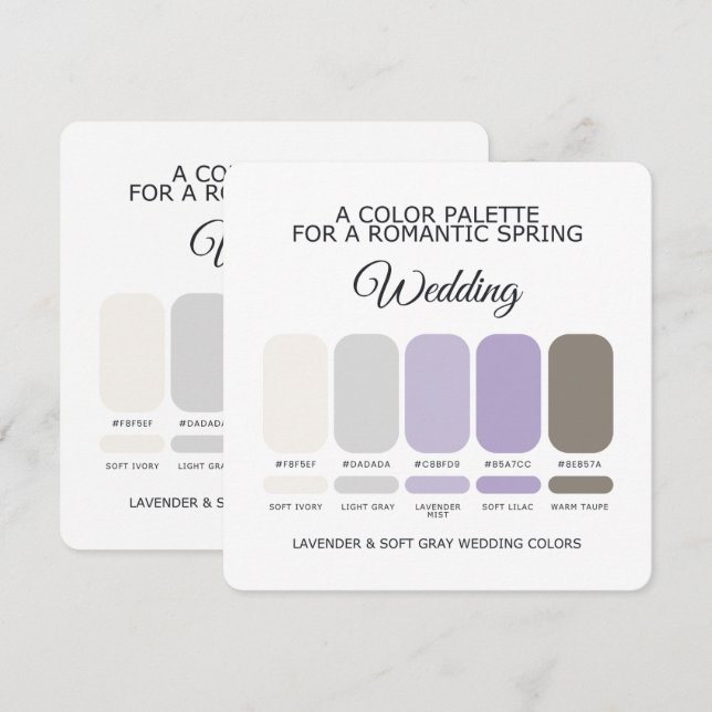 Lavender and Soft Gray Wedding Color Palette Card (Front/Back)
