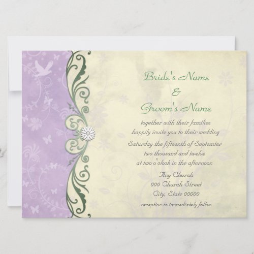 Lavender and Soft Yellow Floral Spring  Wedding Invitation