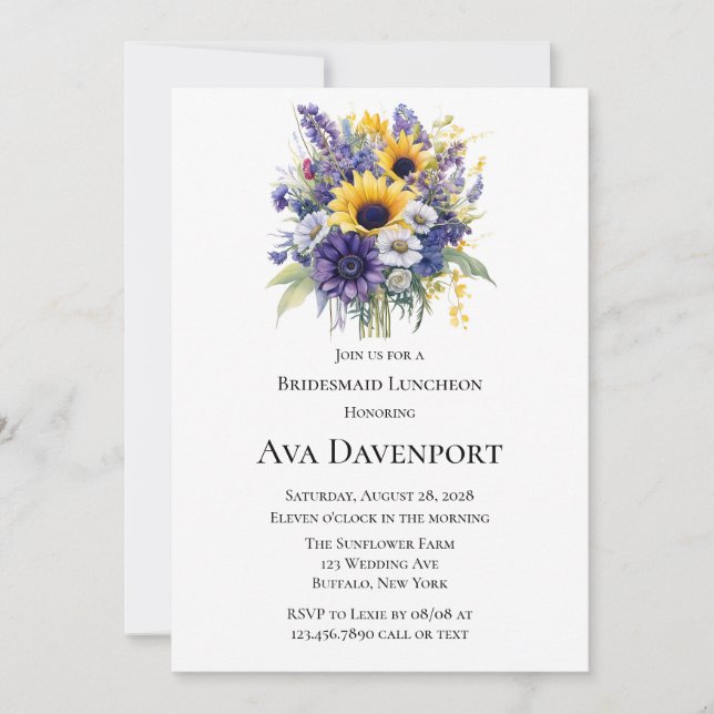  Lavender and Sunflowers Bridesmaid Luncheon Invitation (Front)