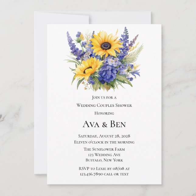  Lavender and Sunflowers Wedding Couples Shower Invitation (Front)