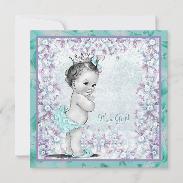 Lavender and Teal Blue Baby Girl Shower Invitation (Front)