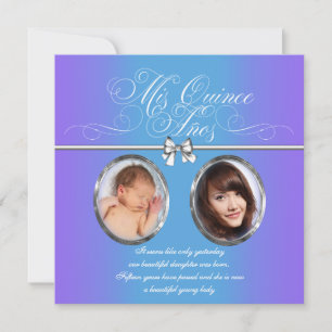 Lavender and Teal Blue Purple Photo Quinceanera Invitation