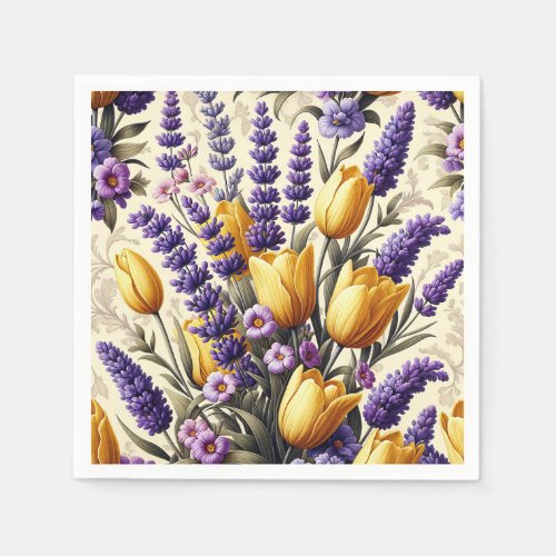 Lavender and Tulip Floral Pattern Napkins