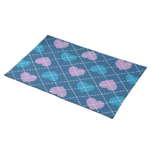 Lavender and Turquoise Hearts Argyle Placemat