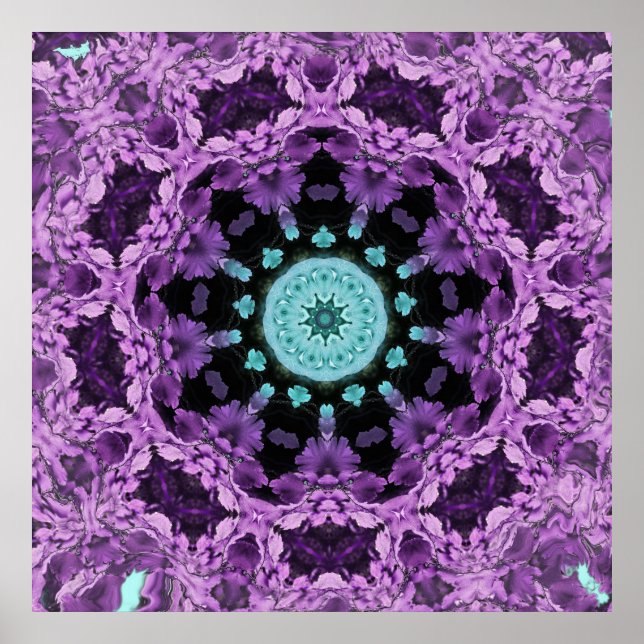 Lavender and Turquoise Leaf Mandala Poster (Front)