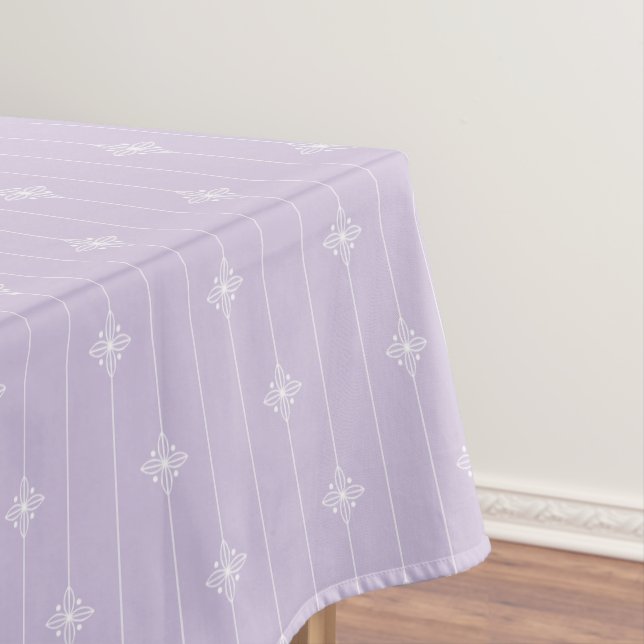 Lavender and White Abstract Flower Pattern Tablecloth (In Situ)