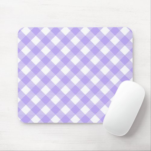 Lavender and White Angled Plaid Mouse Pad