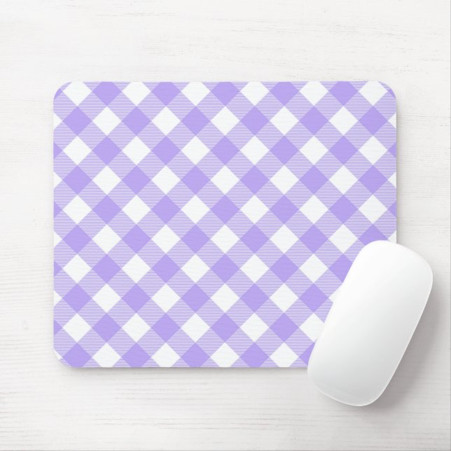 Lavender and White Angled Plaid Mouse Pad (With Mouse)