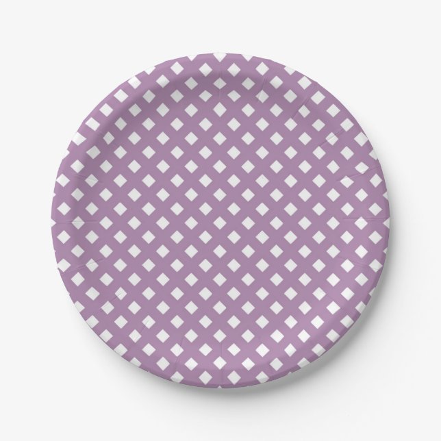 Lavender and White Checked Paper Plates (Front)