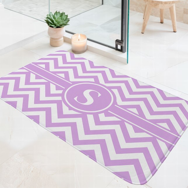 Lavender And White Chevron Monogram Bath Mat (Creator Uploaded)