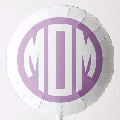 Lavender and White Circle Monogram MOM Balloon