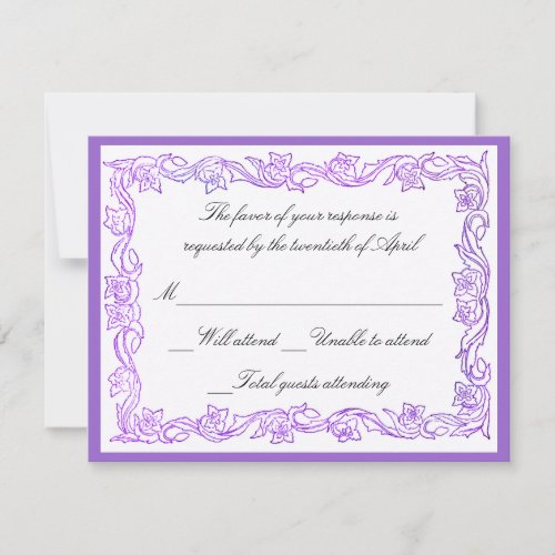 Lavender and white damask RSVP Card