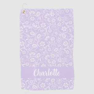 Lavender And White Floral Personalized Name Women Golf Towel