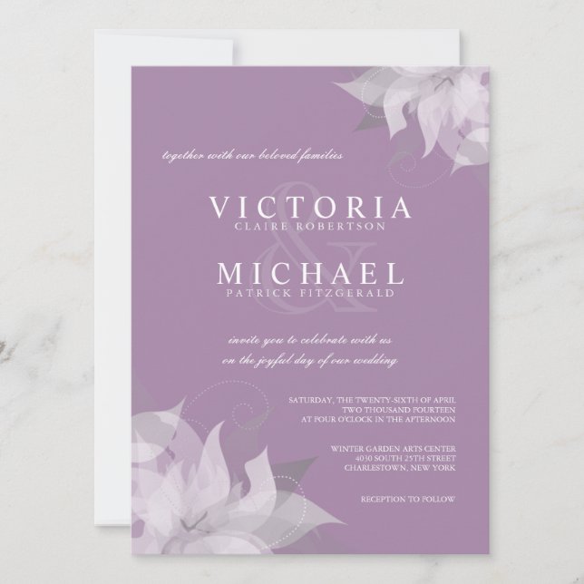 Lavender and White Floral Wedding Invitations (Front)