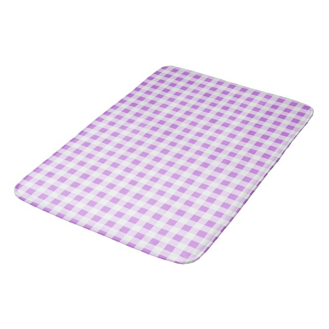 Lavender and White Gingham Bathroom Mat (Angled)