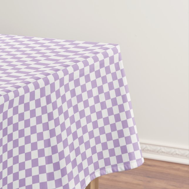 Lavender And White Gingham Checkered Tablecloth (In Situ)