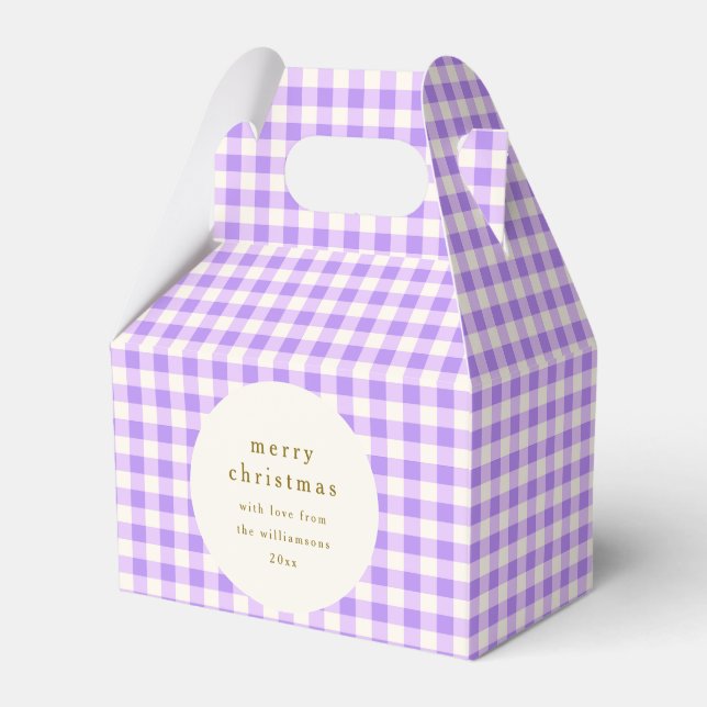 Lavender and White Gingham Christmas Personalized Favor Boxes (Front Side)
