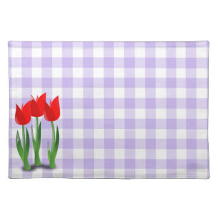 Lavender and White Gingham Pattern and Tulips Cloth Placemat