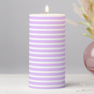 Lavender And White Horizontal Stripes  Pillar Candle