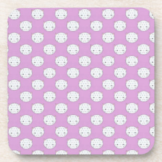 Lavender and White Kitty Faces Pattern Polka Dots Drink Coaster