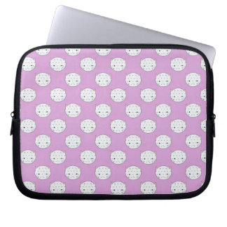 Lavender and White Kitty Faces Pattern Polka Dots Laptop Sleeve
