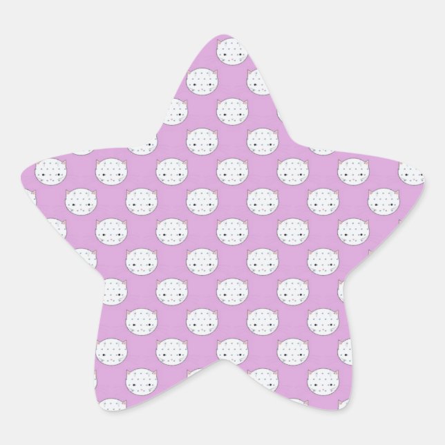 Lavender and White Kitty Faces Pattern Polka Dots Star Sticker (Front)