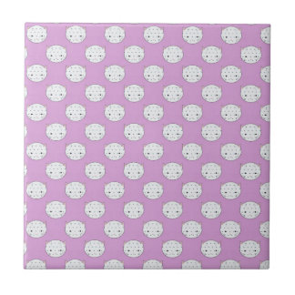 Lavender and White Kitty Faces Pattern Polka Dots Tile