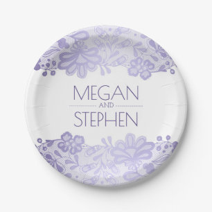 Lavender and White Lace Floral Elegant Wedding Paper Plates