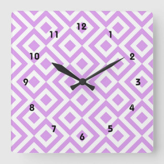 Lavender and White Meander Square Wall Clock