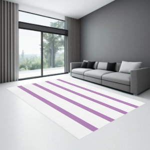 Lavender and White Minimal Stripes Office Rug