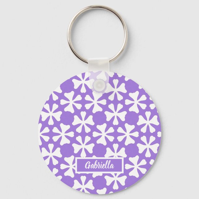 Lavender and White Modern Geometric Floral Pattern Keychain (Front)