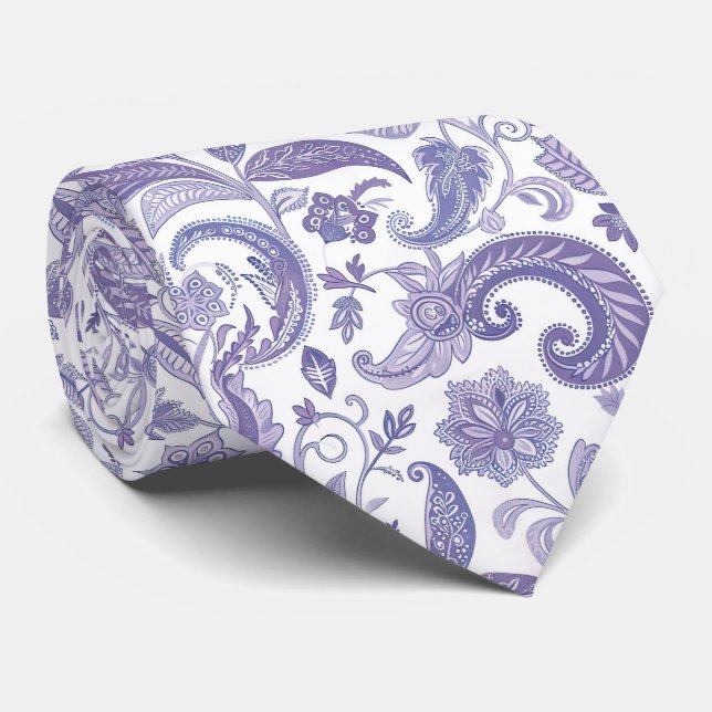Lavender and White Paisley  Neck Tie (Rolled)
