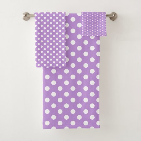 Lavender And White Polka Dot Bath Towel Set