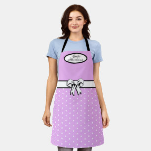Lavender and White Polka Dots and Bow Personalized Apron