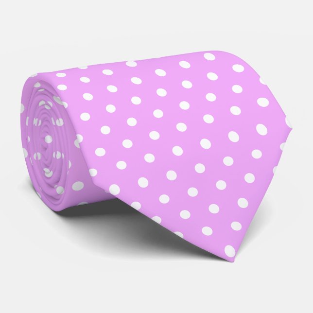 Lavender and White Polka Dots Neck Tie (Rolled)