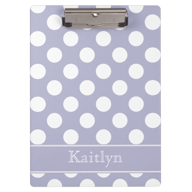 Lavender and White Polka Dots Personalized Clipboard (Front)